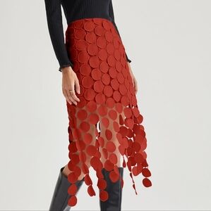 72B. NWT Commense RED Laser Cut Multi Circle Double Layered Skirt (Size XS)